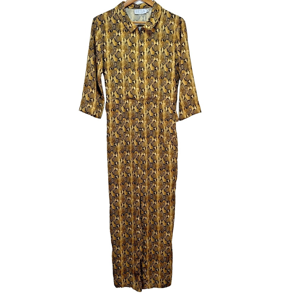 Resa Long Snakeskin Print Jumpsuit Size M Full Zip 3/4 Sleeve Made in USA